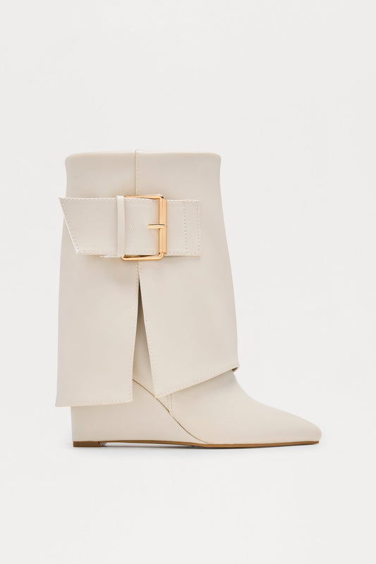 Heights Buckle Overlay Booties - Ivory