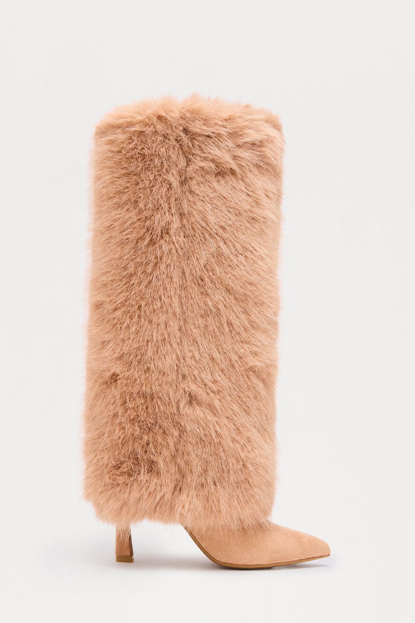 Tye Faux Fur Overlay Boots - Tan