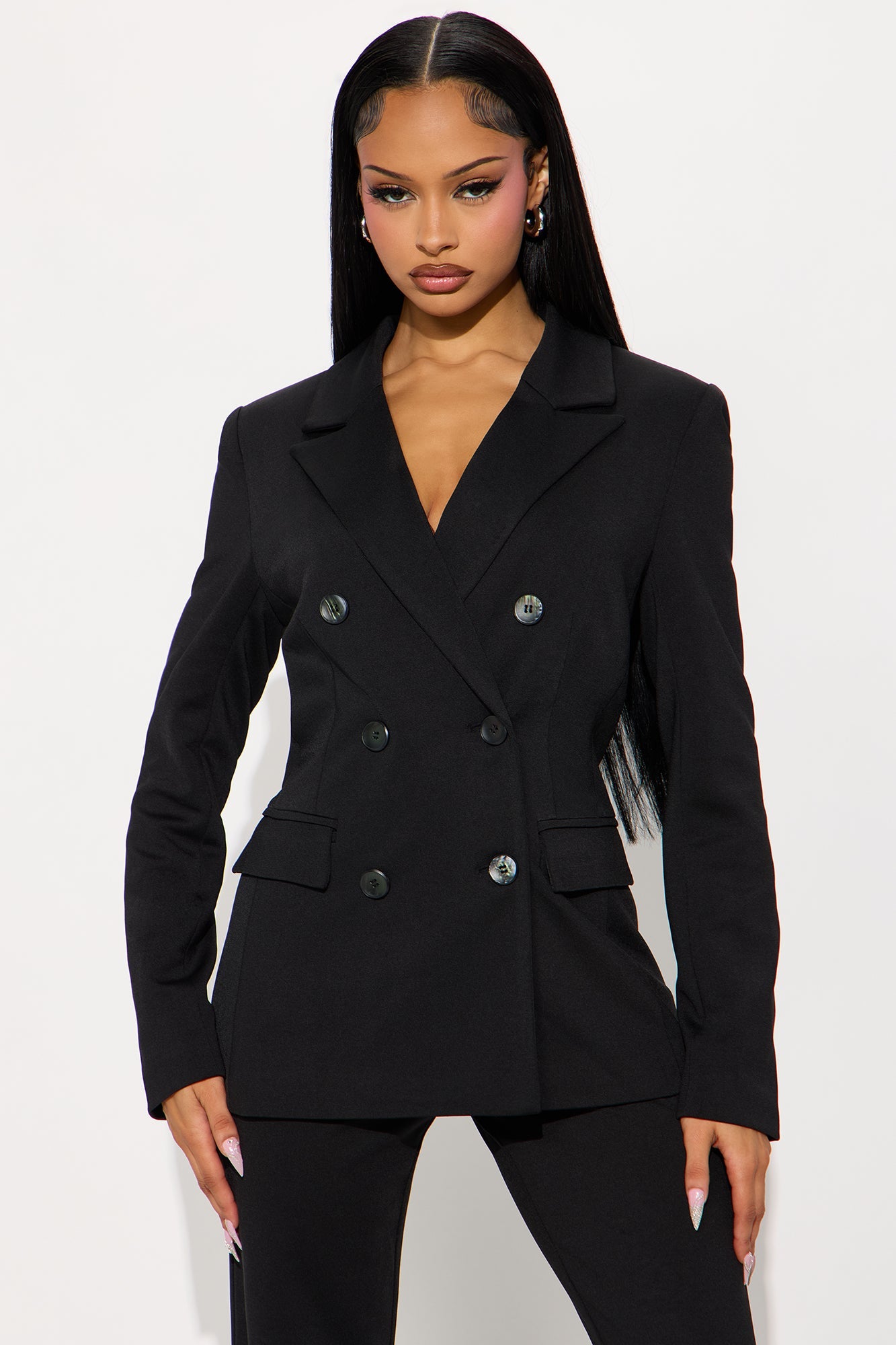 Marina Double Breasted Blazer Pant Set - Black