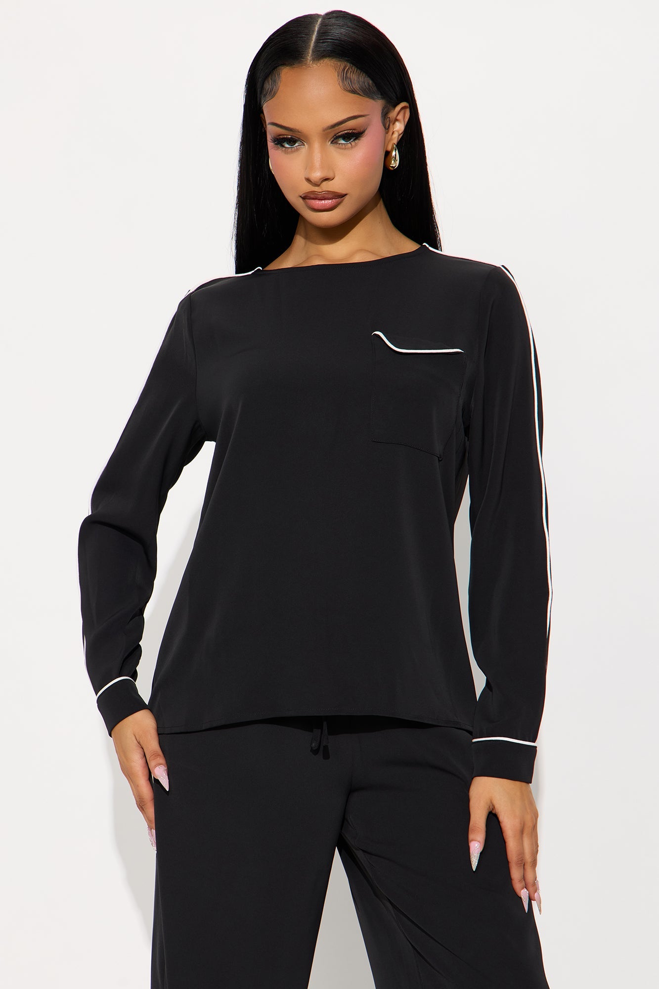 Outlined Elegance Pant Set - Black/combo