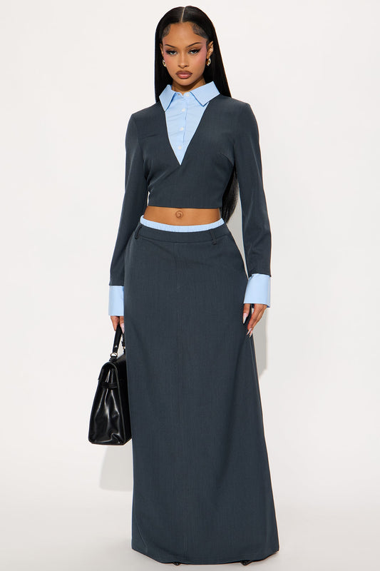 CEO Slay Maxi Skirt Set - Navy