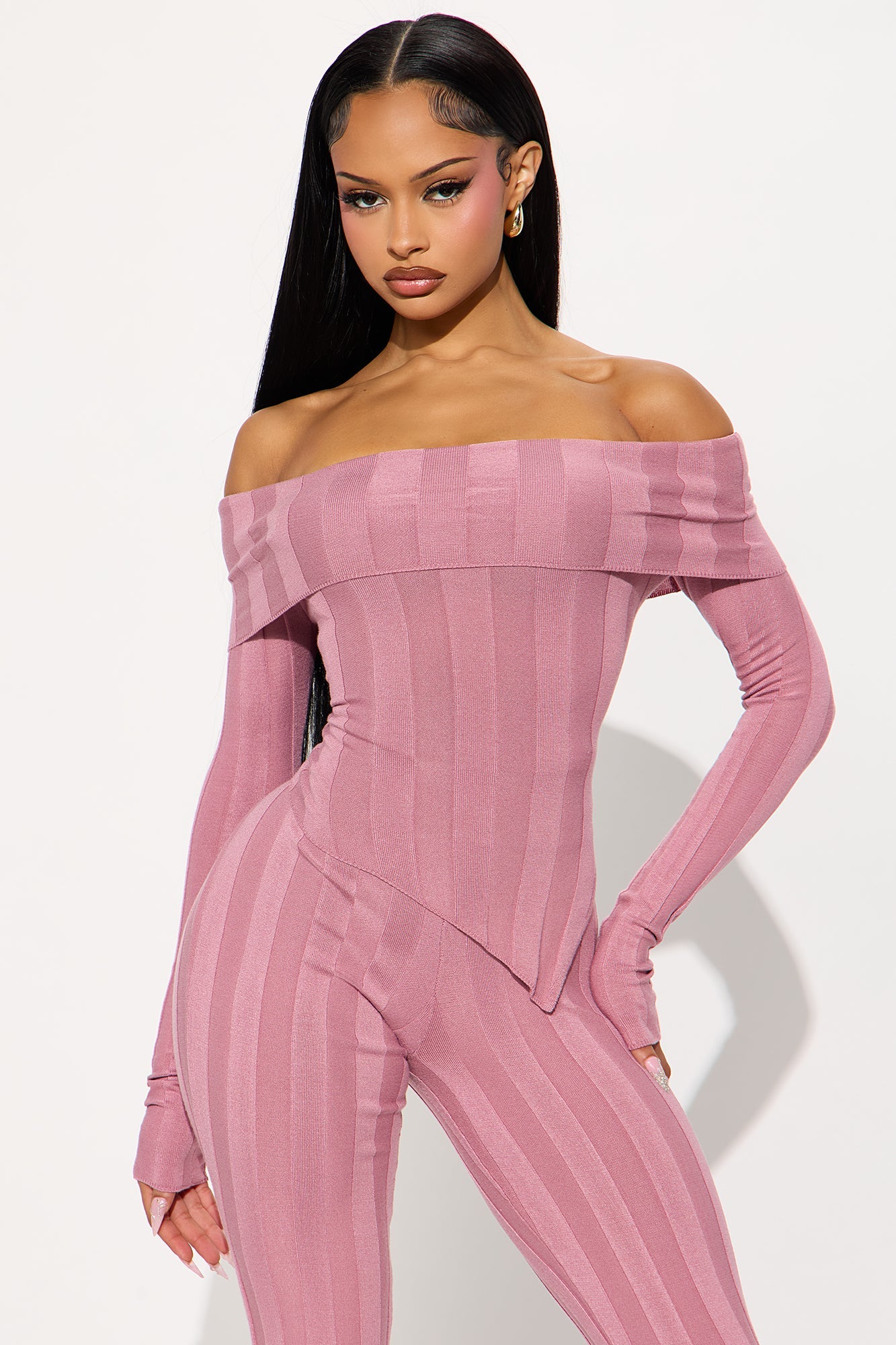 Vivien Off Shoulder Sweater Pant Set - Pink