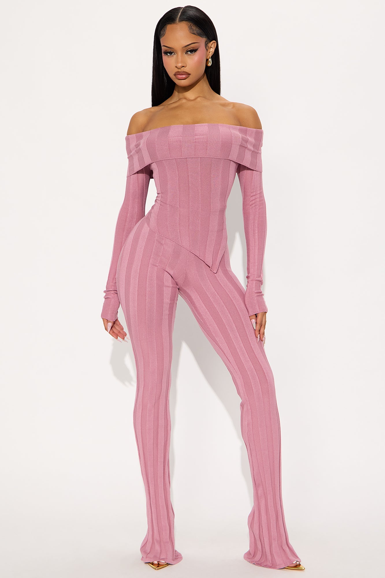 Vivien Off Shoulder Sweater Pant Set - Pink