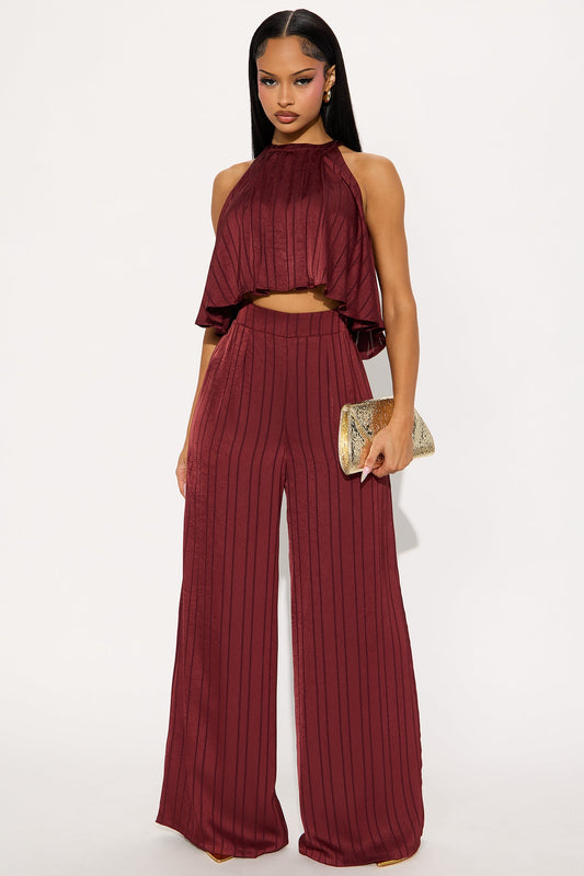 Ella Halter Pant Set - Burgundy