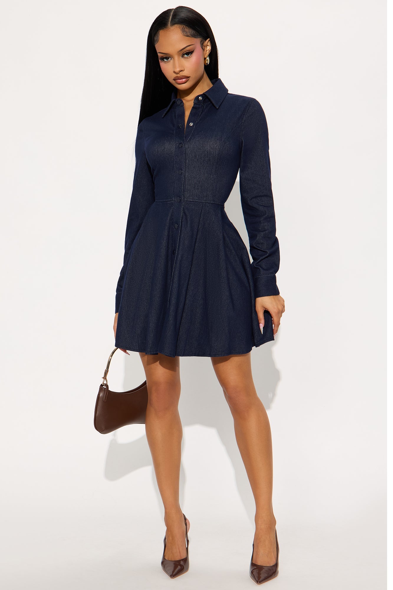 Peyton Button Up Knit Mini Dress - Blue