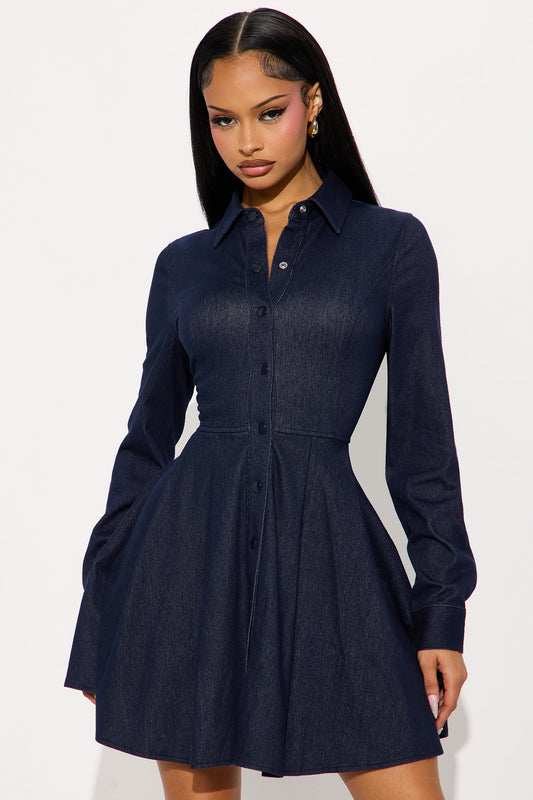Peyton Button Up Knit Mini Dress - Blue