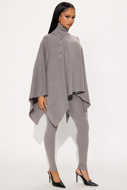 Weekend Rebel Poncho Sweater Pant Set - Heather Grey