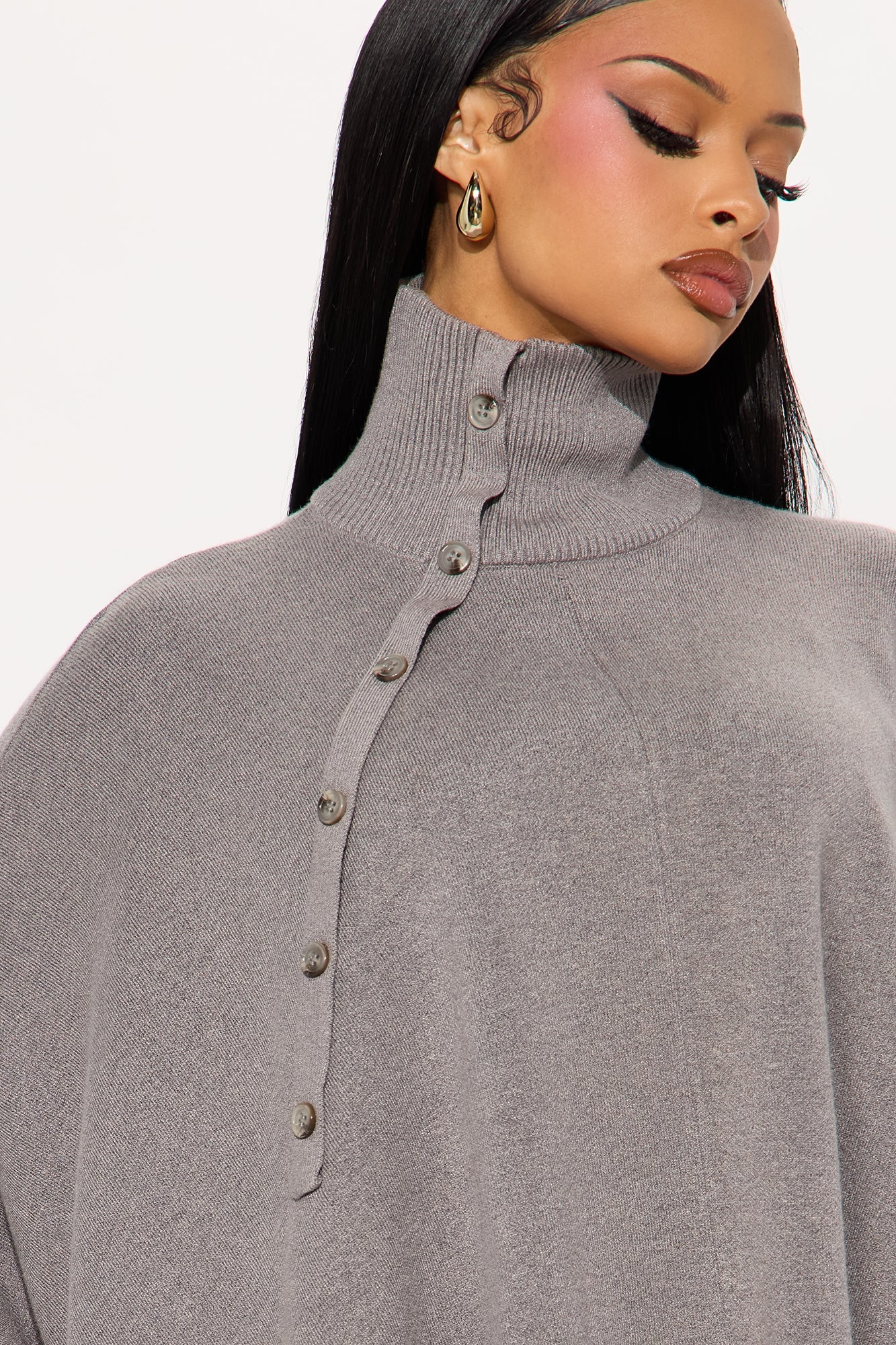 Weekend Rebel Poncho Sweater Pant Set - Heather Grey