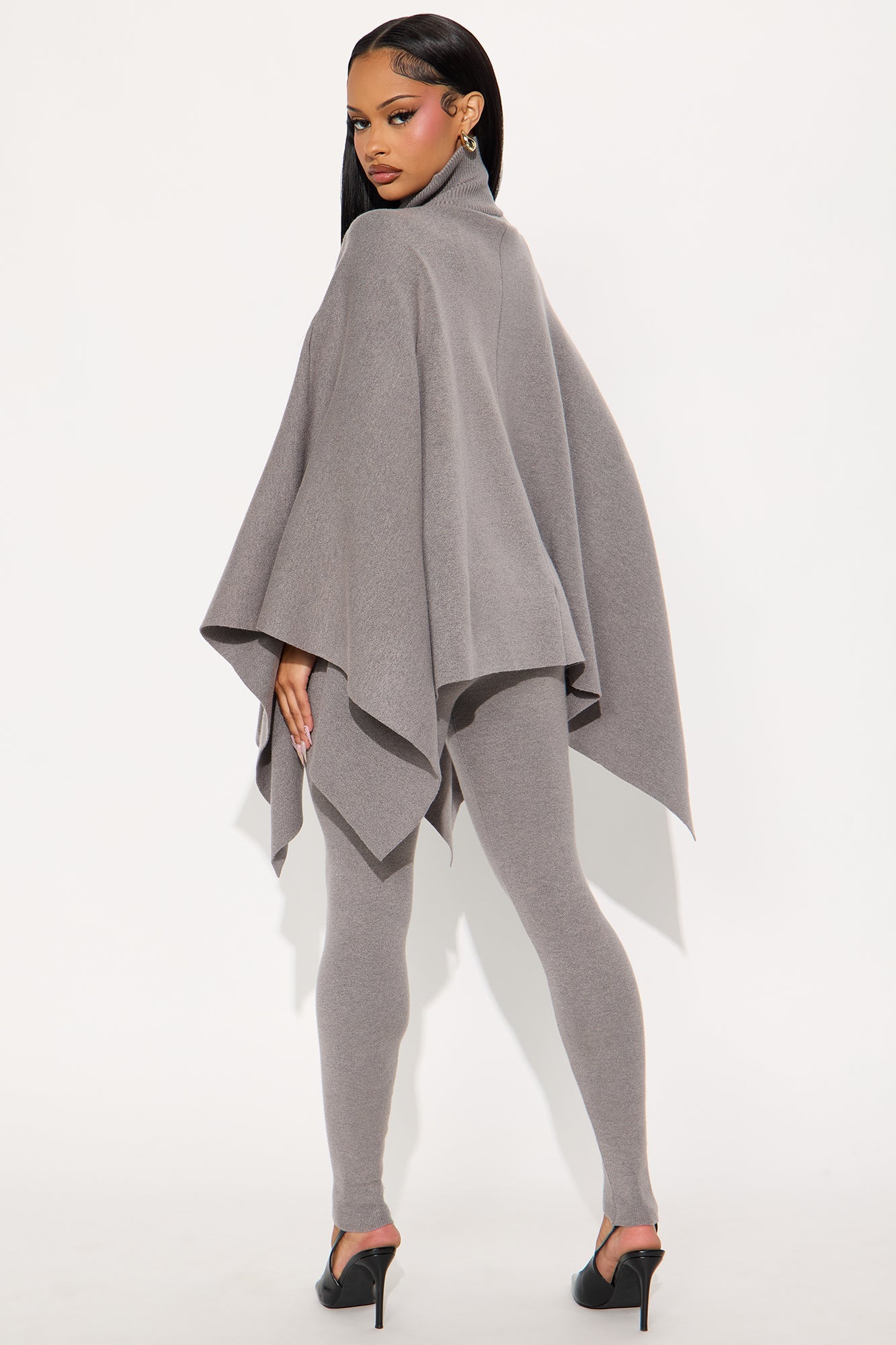 Weekend Rebel Poncho Sweater Pant Set - Heather Grey