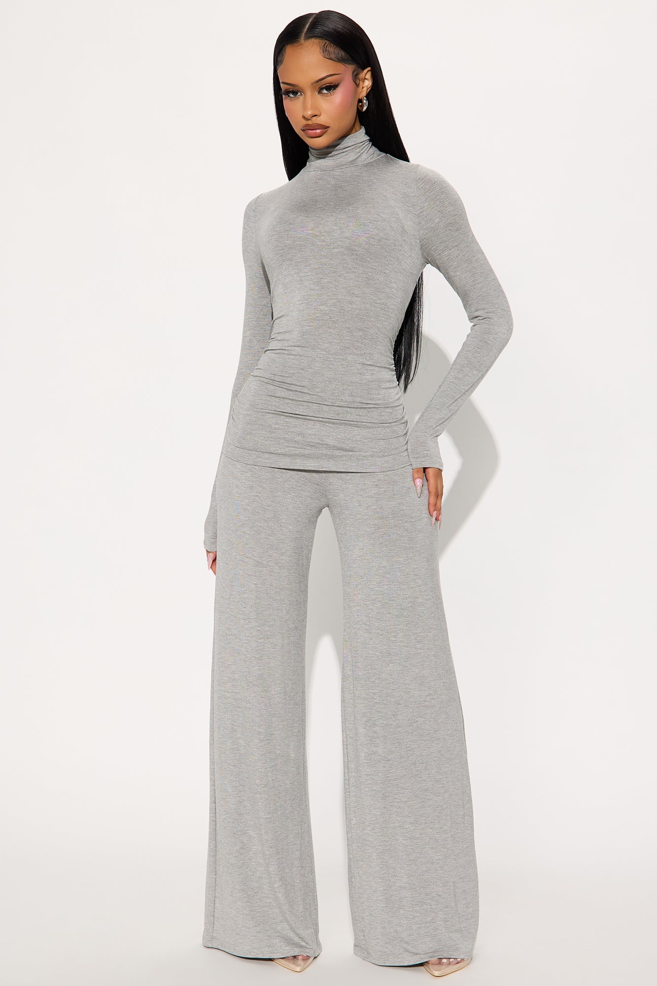 Keep It Simple High Neck Pant Set - Grey