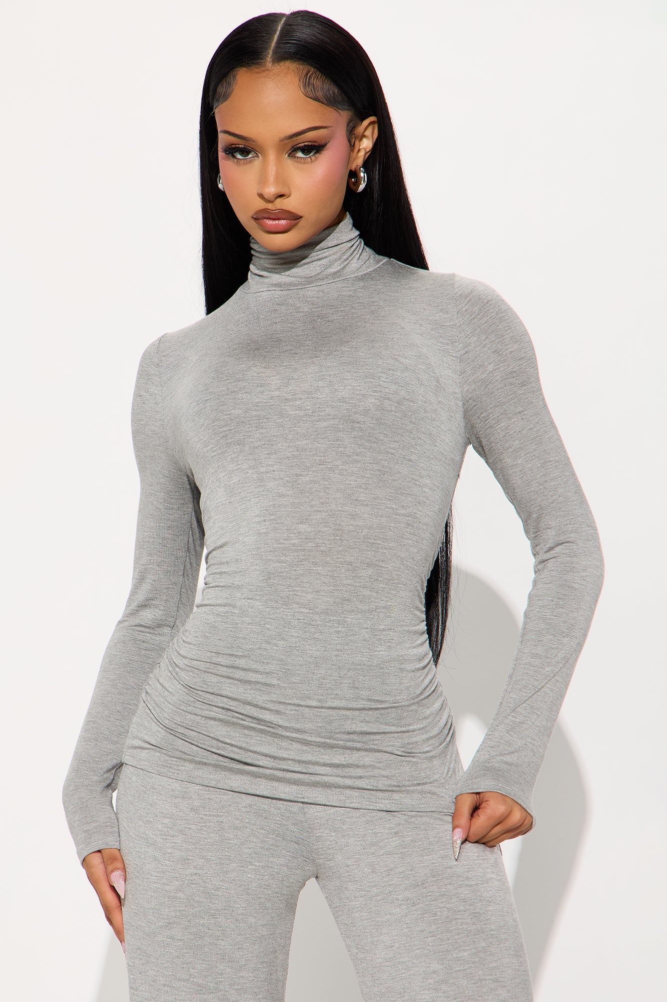 Keep It Simple High Neck Pant Set - Grey