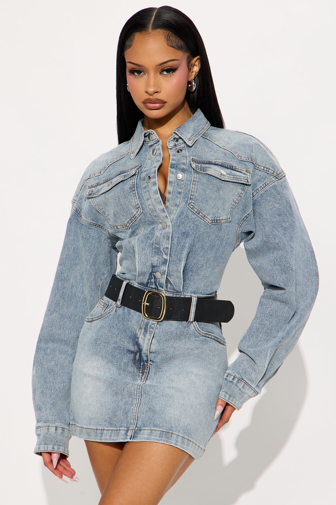 Looking For A Cowboy Belted Denim Mini Dress - Denim