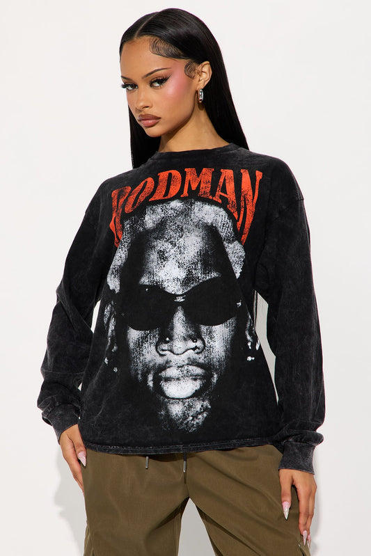 Dennis Rodman Rules Washed Long Sleeve Tee - Black Wash
