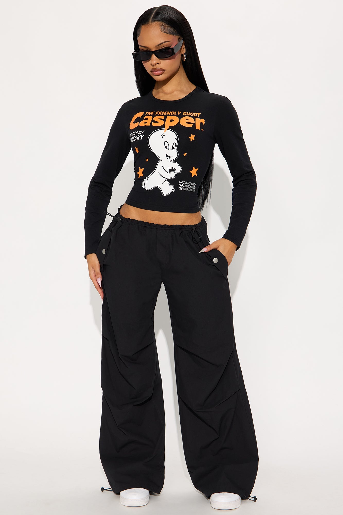 Casper The Friendly Ghost Long Sleeve Baby Tee - Black