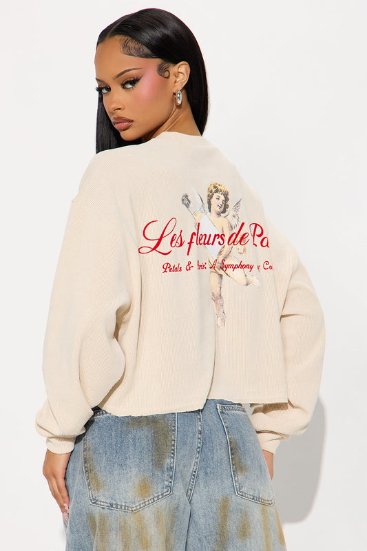 Paris & Petals Waffle Cropped Top - Cream