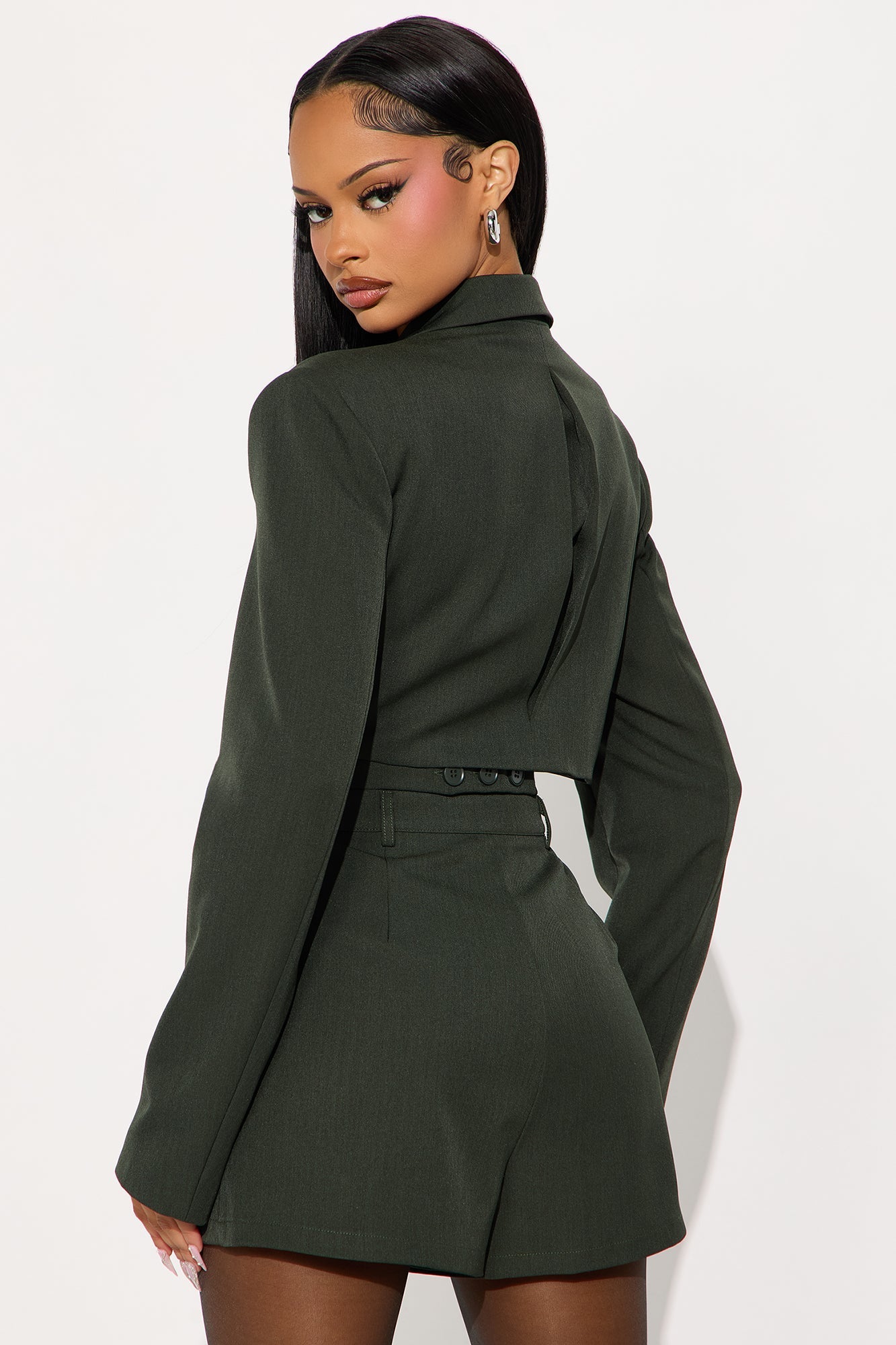 Shantal Bold Shoulder Blazer Romper - Dark Olive