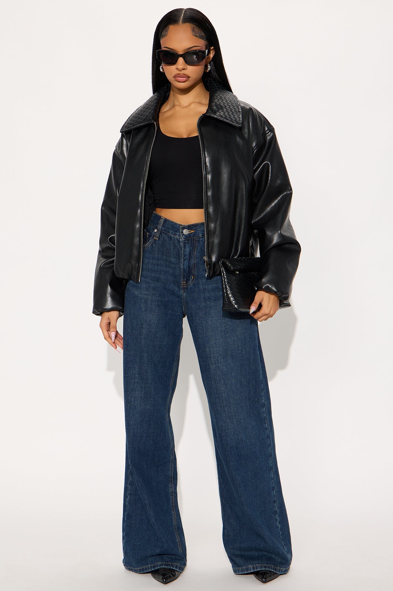 Haylee Faux Leather Bomber Jacket - Black