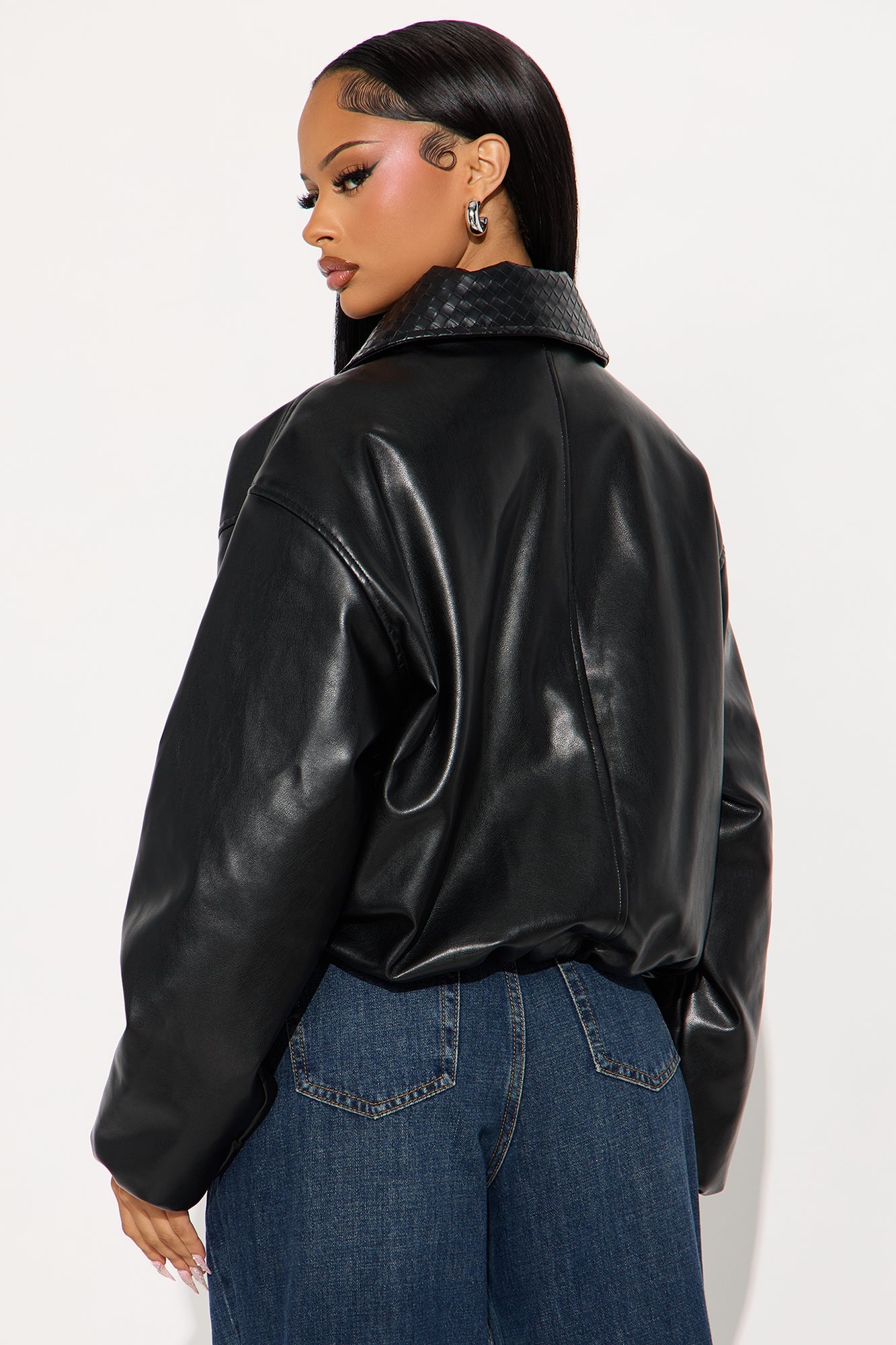 Haylee Faux Leather Bomber Jacket - Black