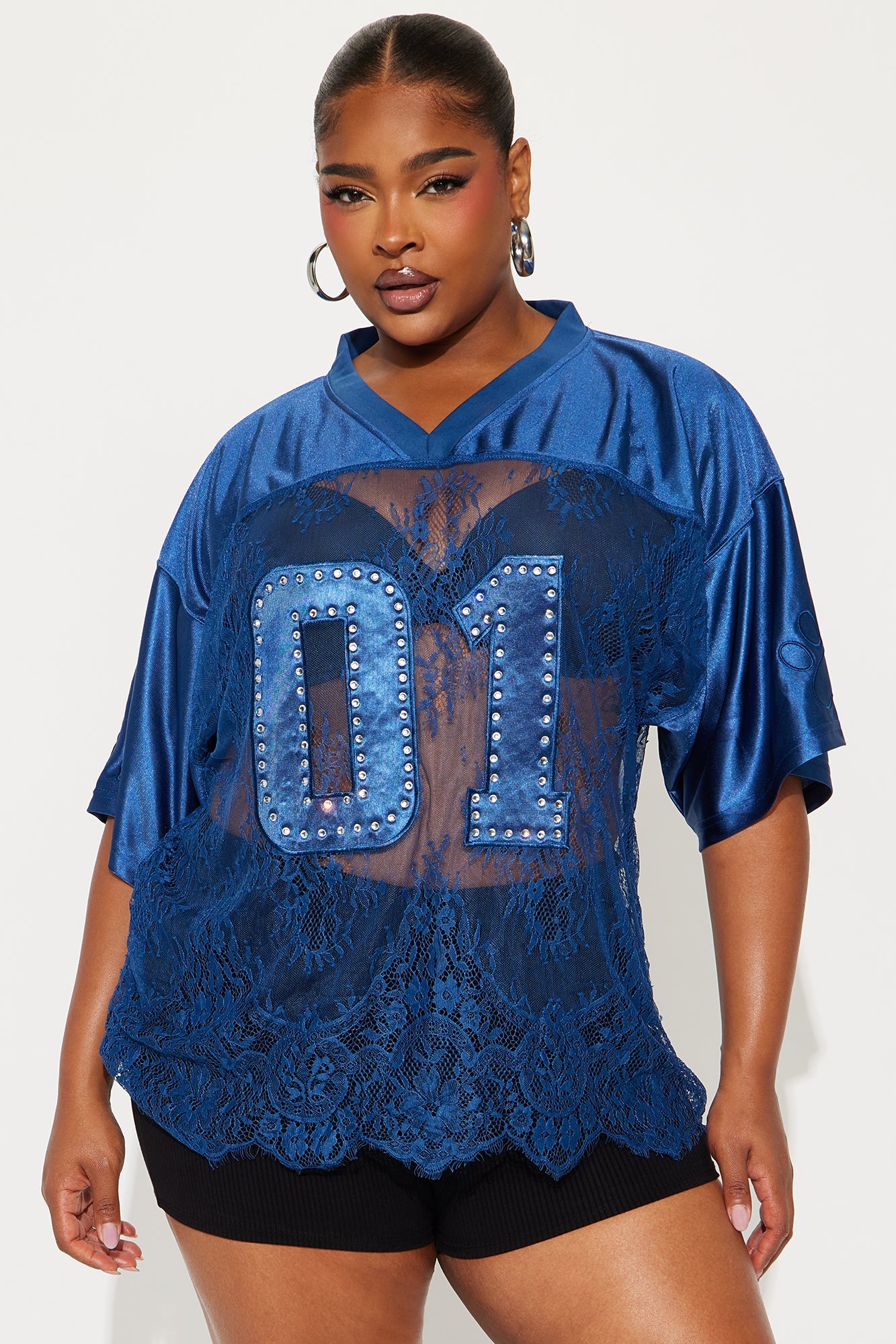 Best of The Best Lace Jersey Top - Navy