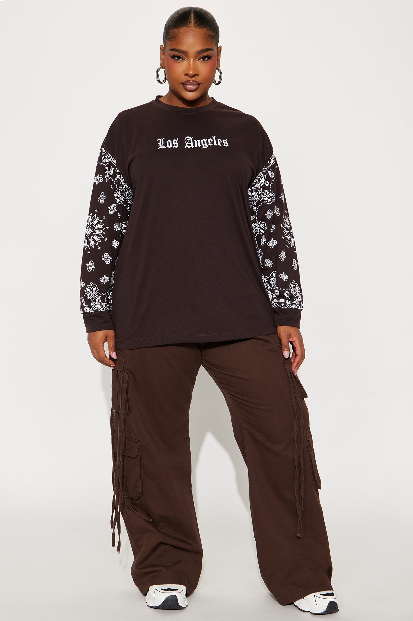 City of Angels Bandana Oversize Long Sleeve Crew Neck - Chocolate