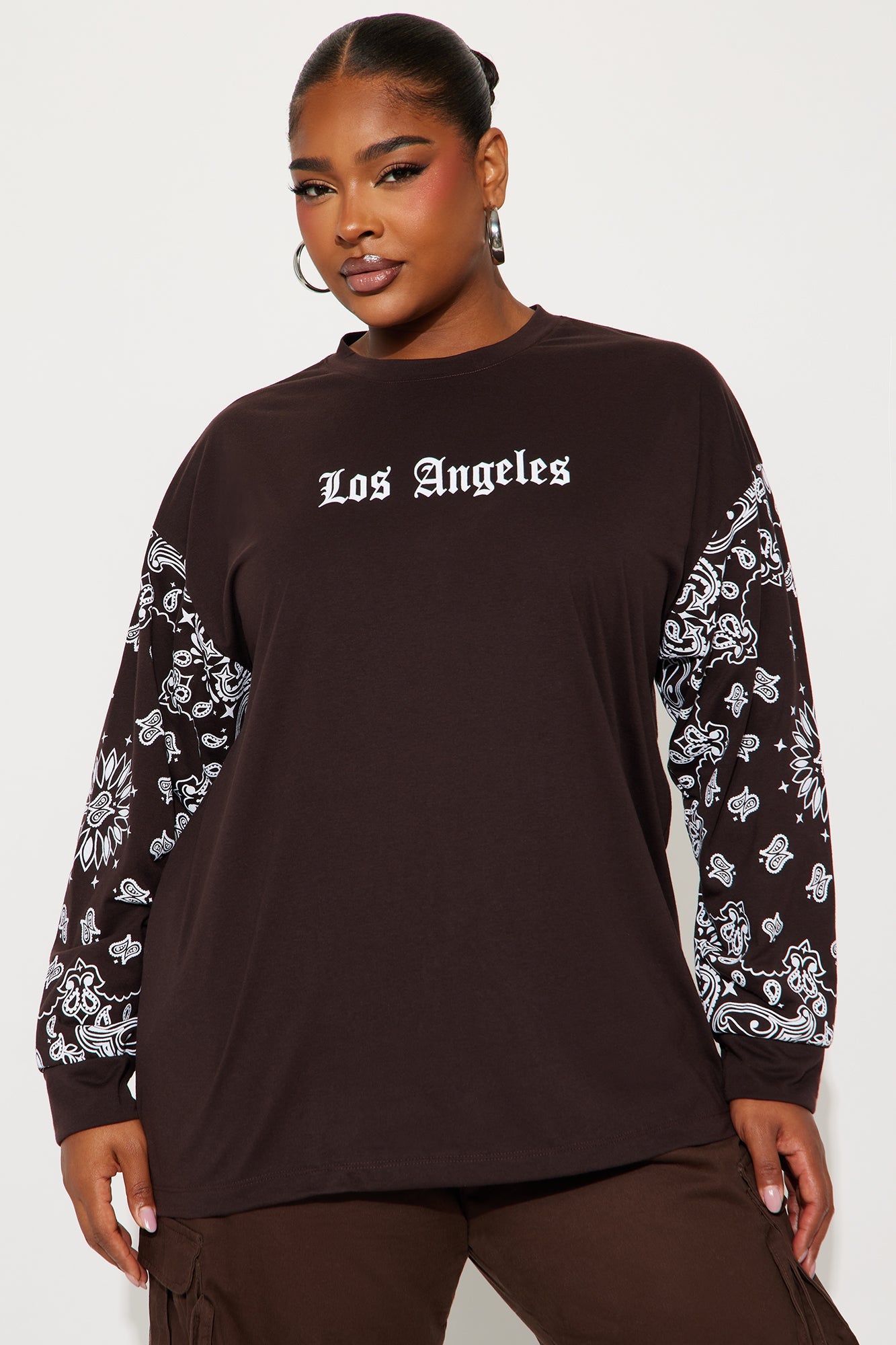 City of Angels Bandana Oversize Long Sleeve Crew Neck - Chocolate
