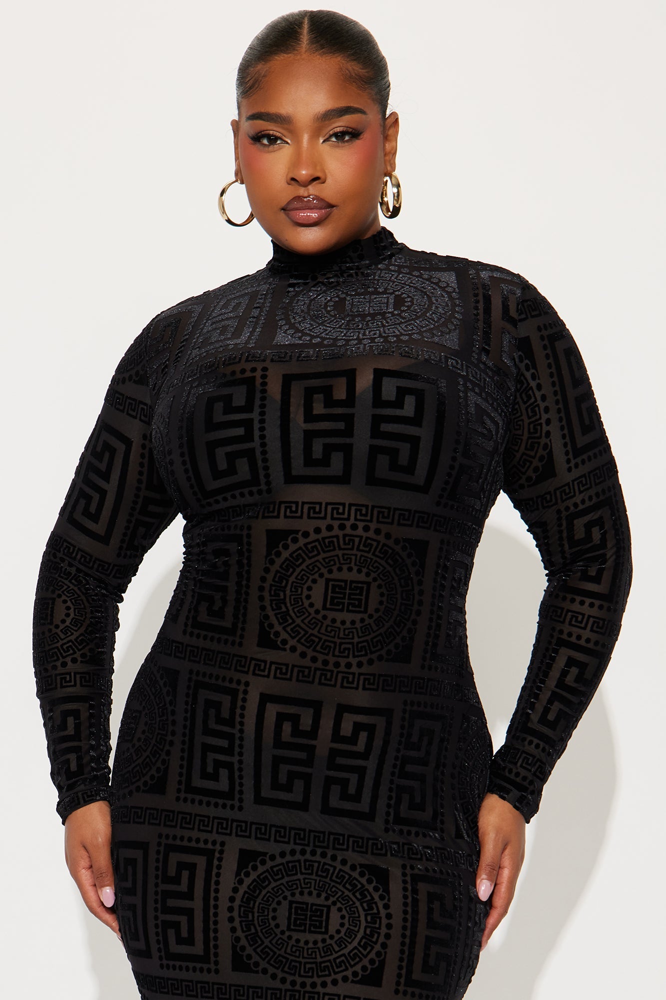 Remy Velvet Burnout Midi Dress - Black