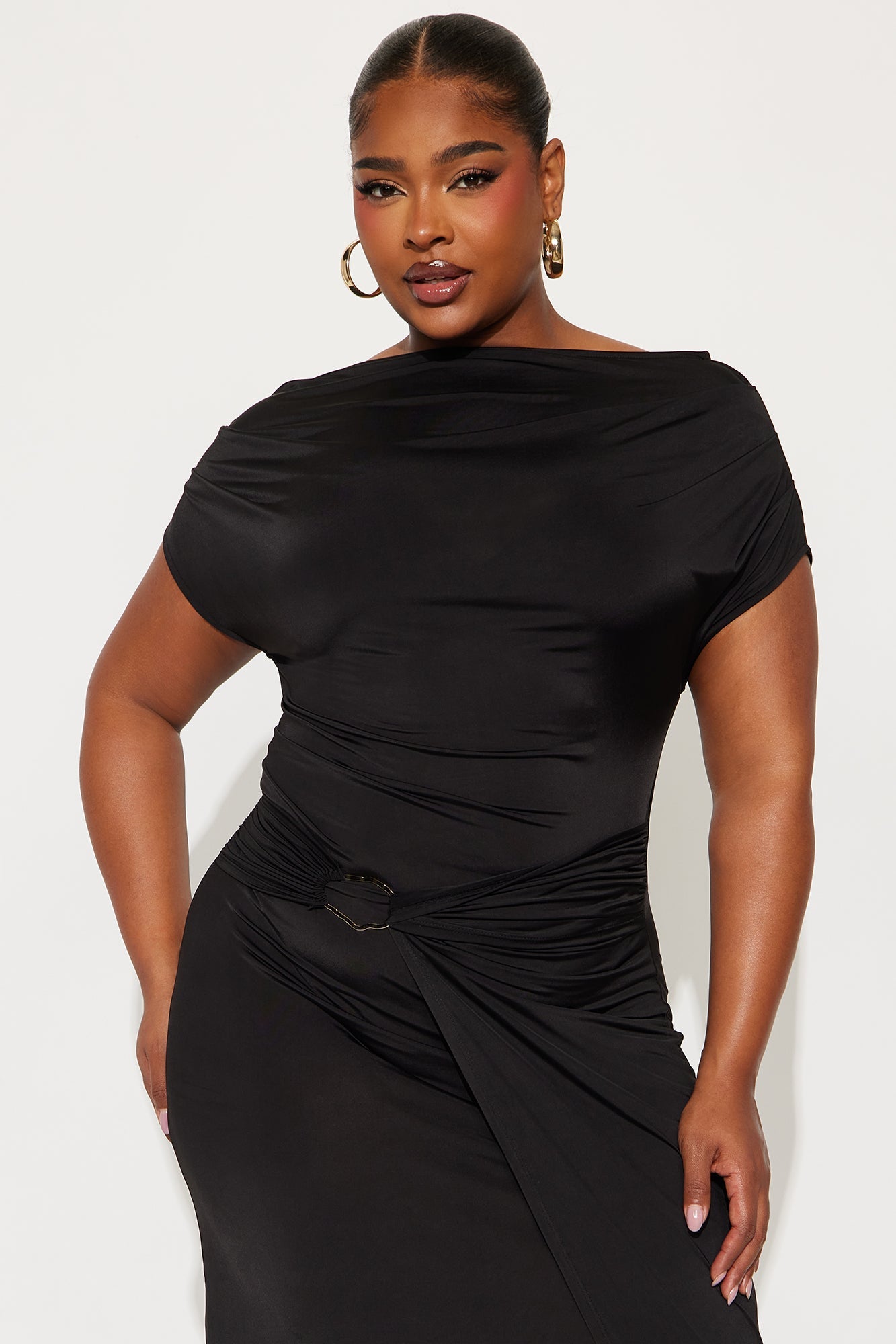 Zavala Off Shoulder Midi Dress - Black