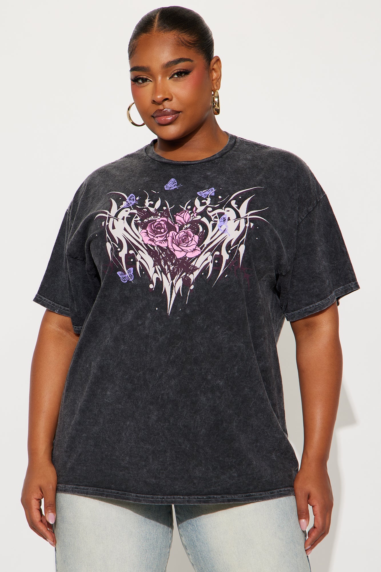 Heart Barbed Wire Washed Tee - Black