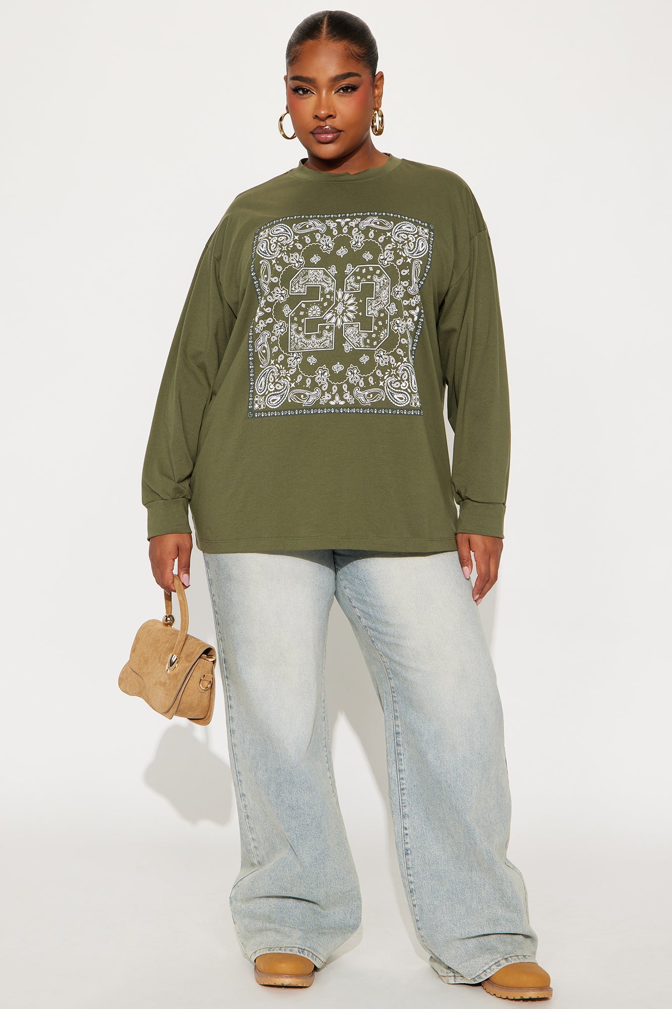 Bandana Babe Long Sleeve Crew Neck Tshirt - Dark Olive