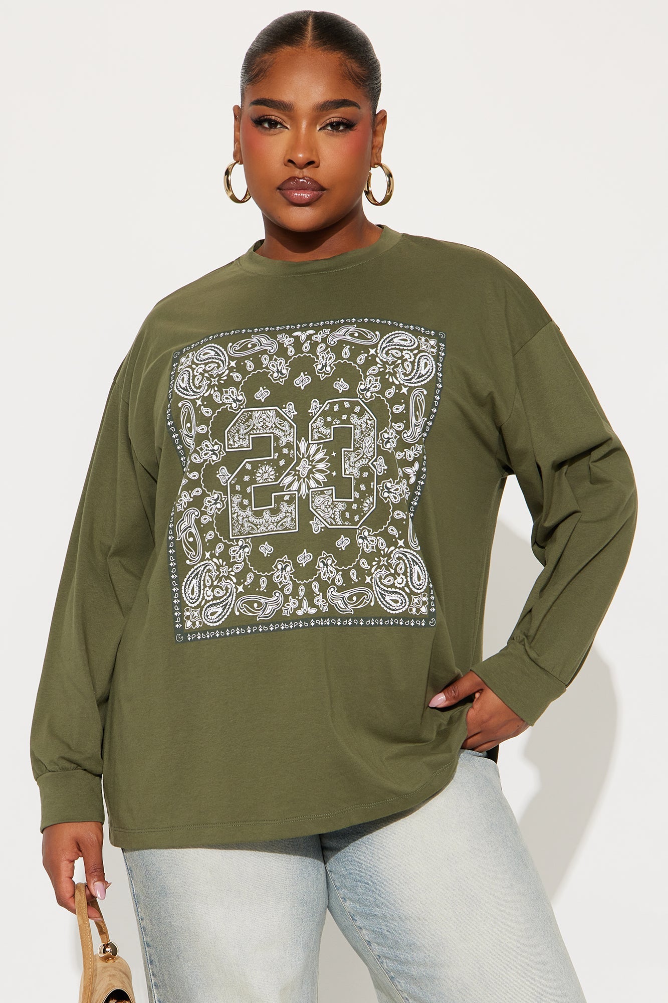 Bandana Babe Long Sleeve Crew Neck Tshirt - Dark Olive