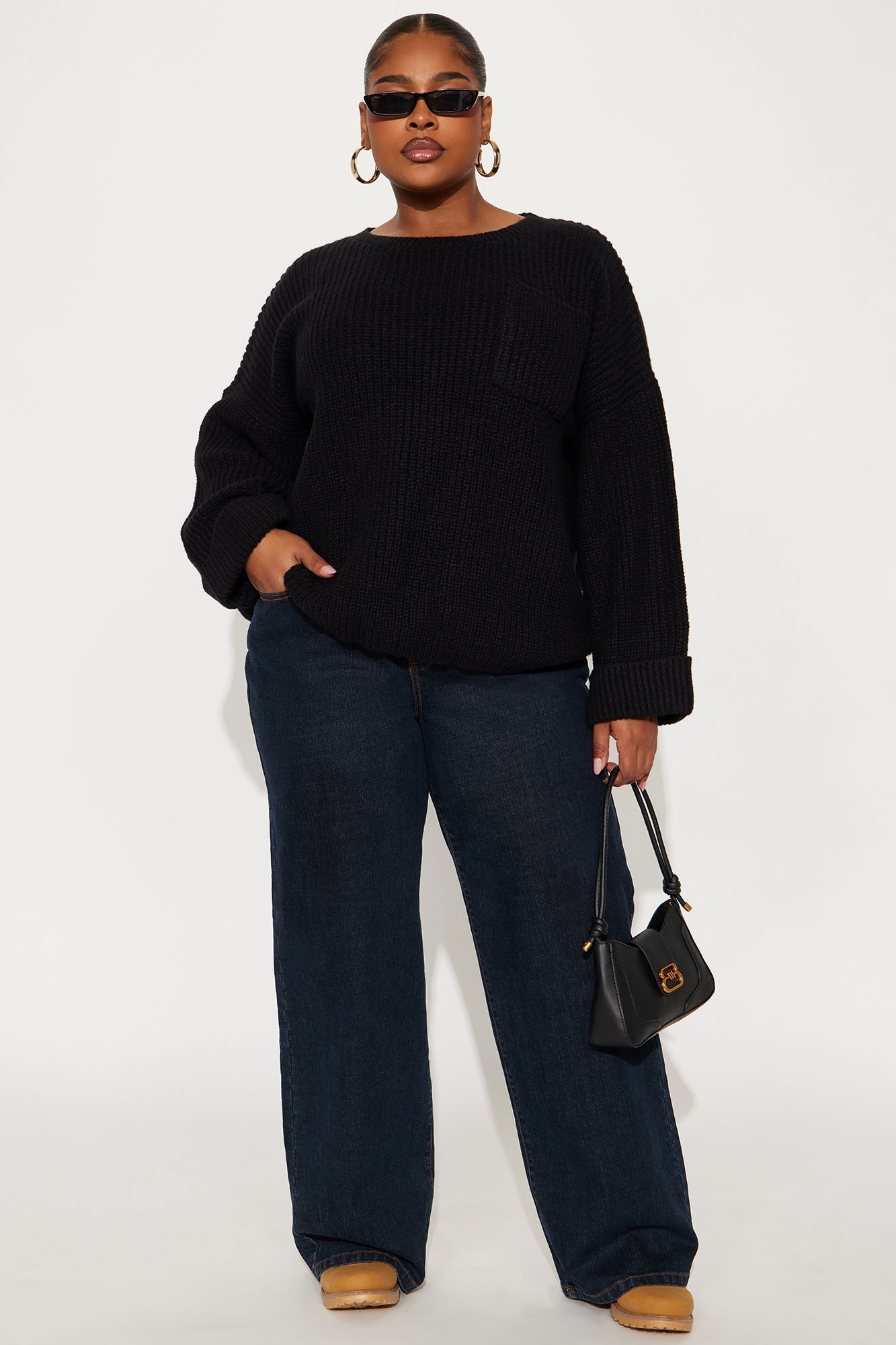 All Wrapped Up Chunky Knit Pullover Sweater - Black