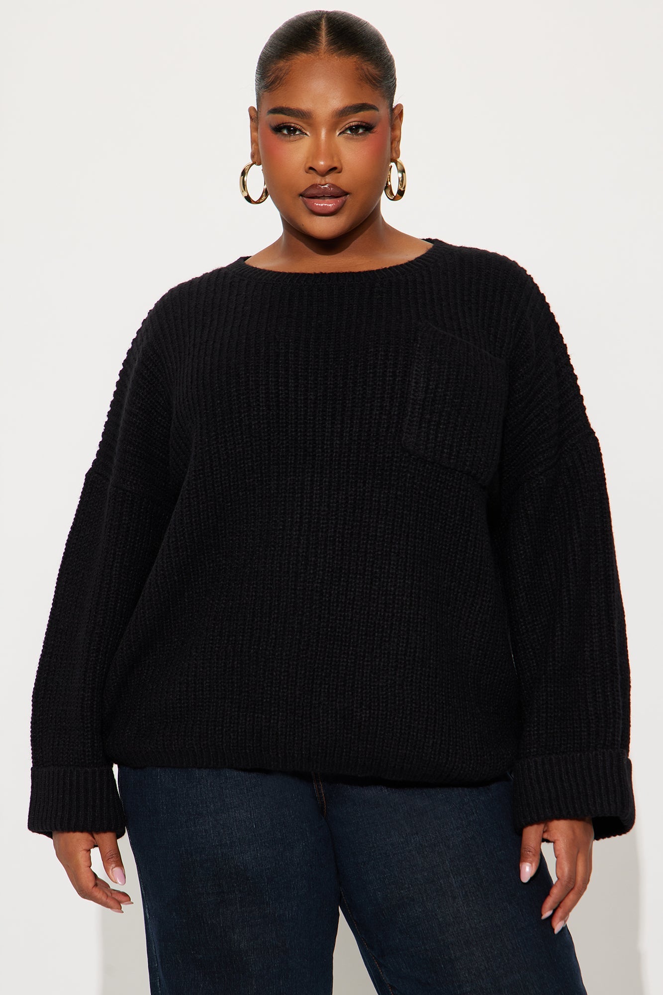 All Wrapped Up Chunky Knit Pullover Sweater - Black