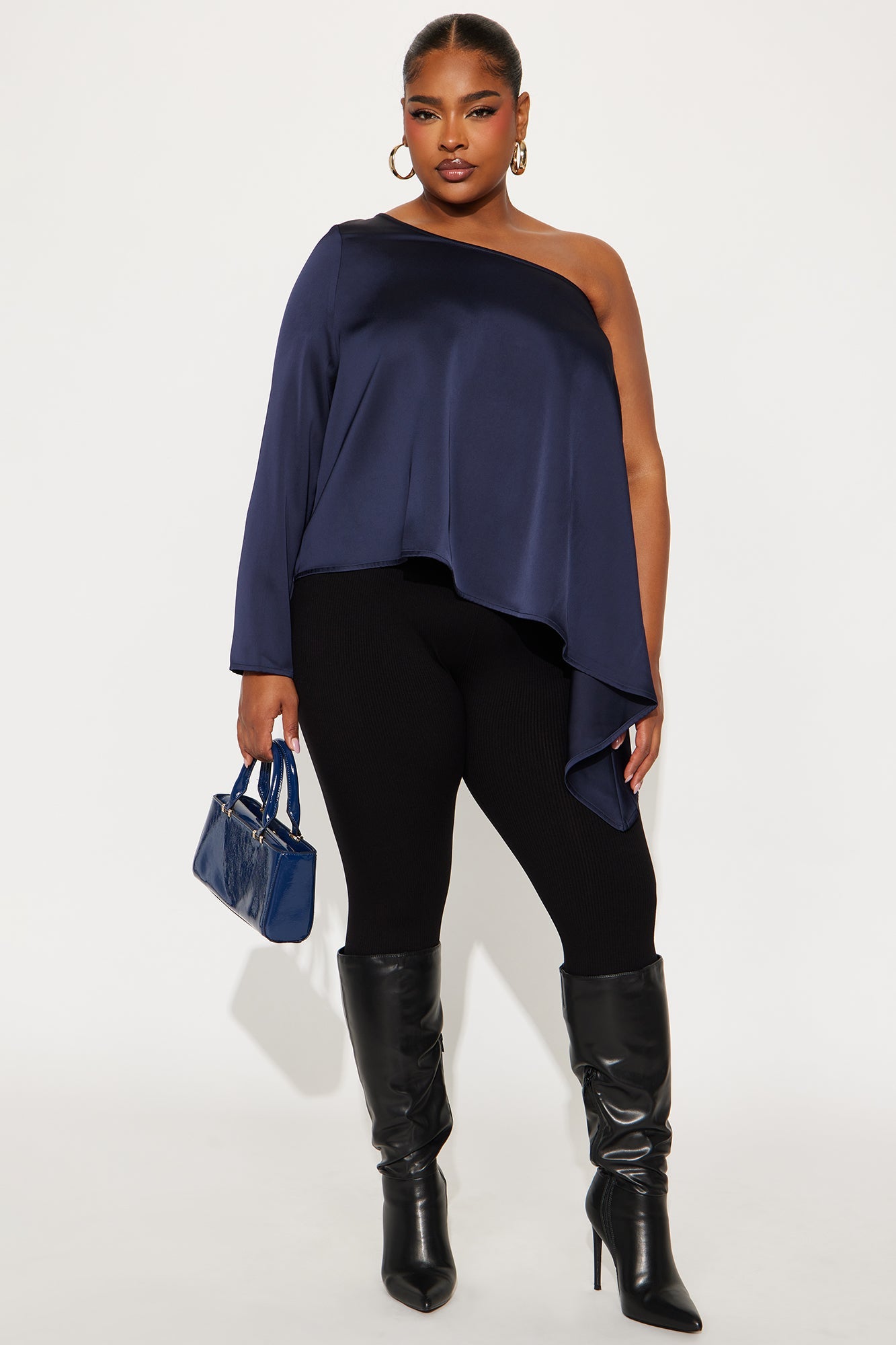 Sugar High One Shoulder Satin Top - Teal