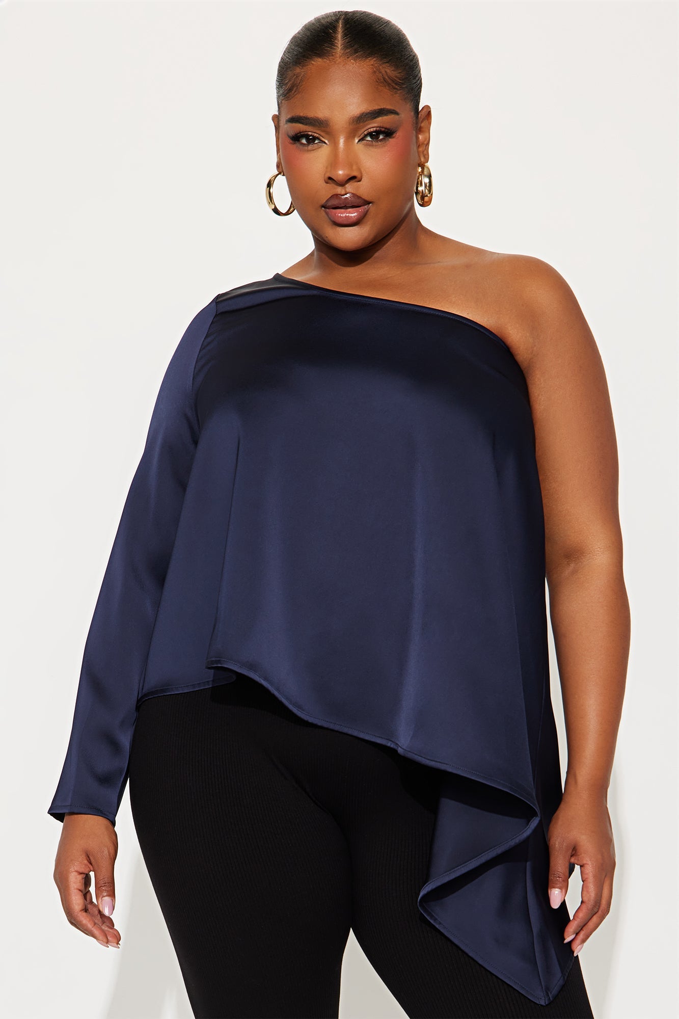 Sugar High One Shoulder Satin Top - Teal