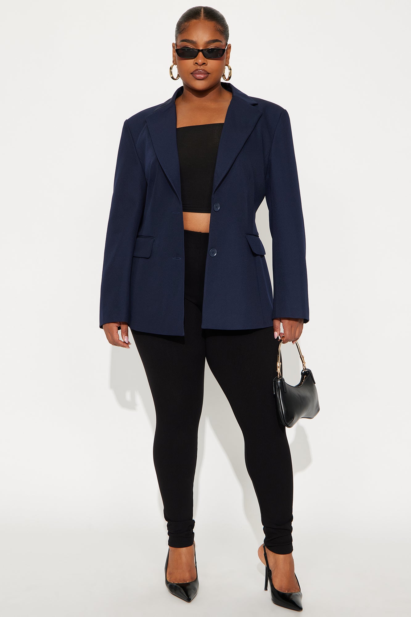 Leslee Twill Rigid Fitted Blazer - Navy