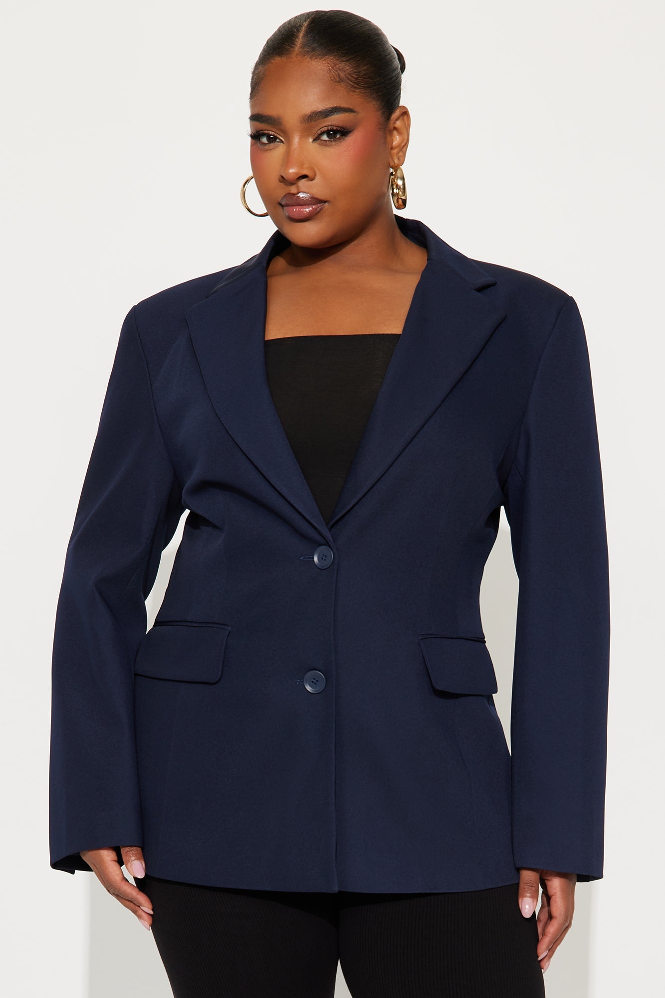 Leslee Twill Rigid Fitted Blazer - Navy