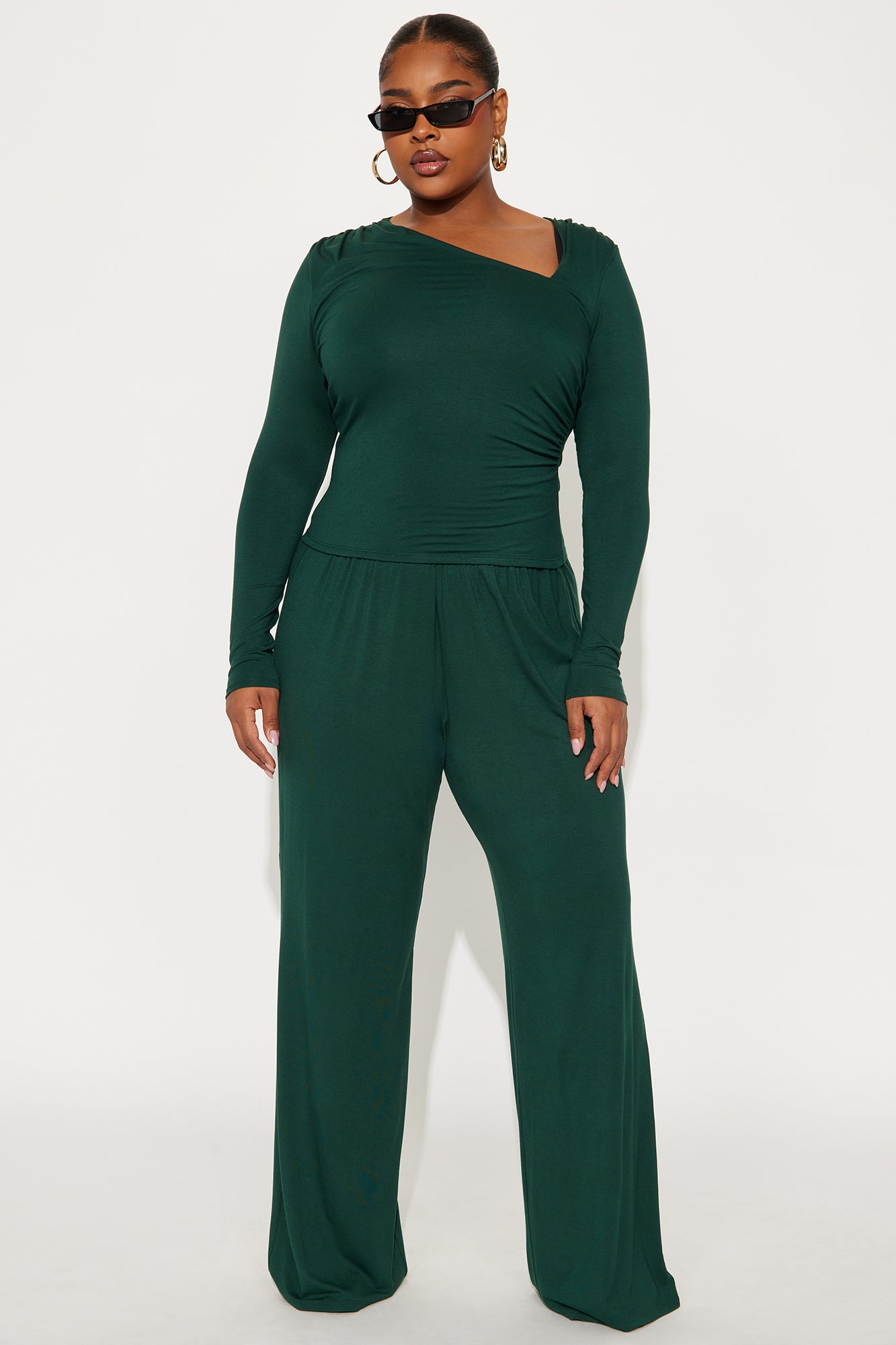 Alison Asymmetrical Wide Leg Pant Set - Hunter