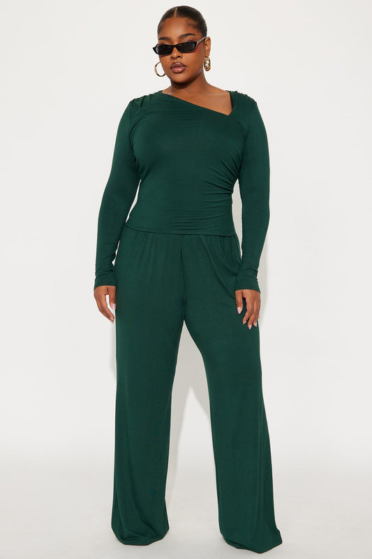 Alison Asymmetrical Wide Leg Pant Set - Hunter