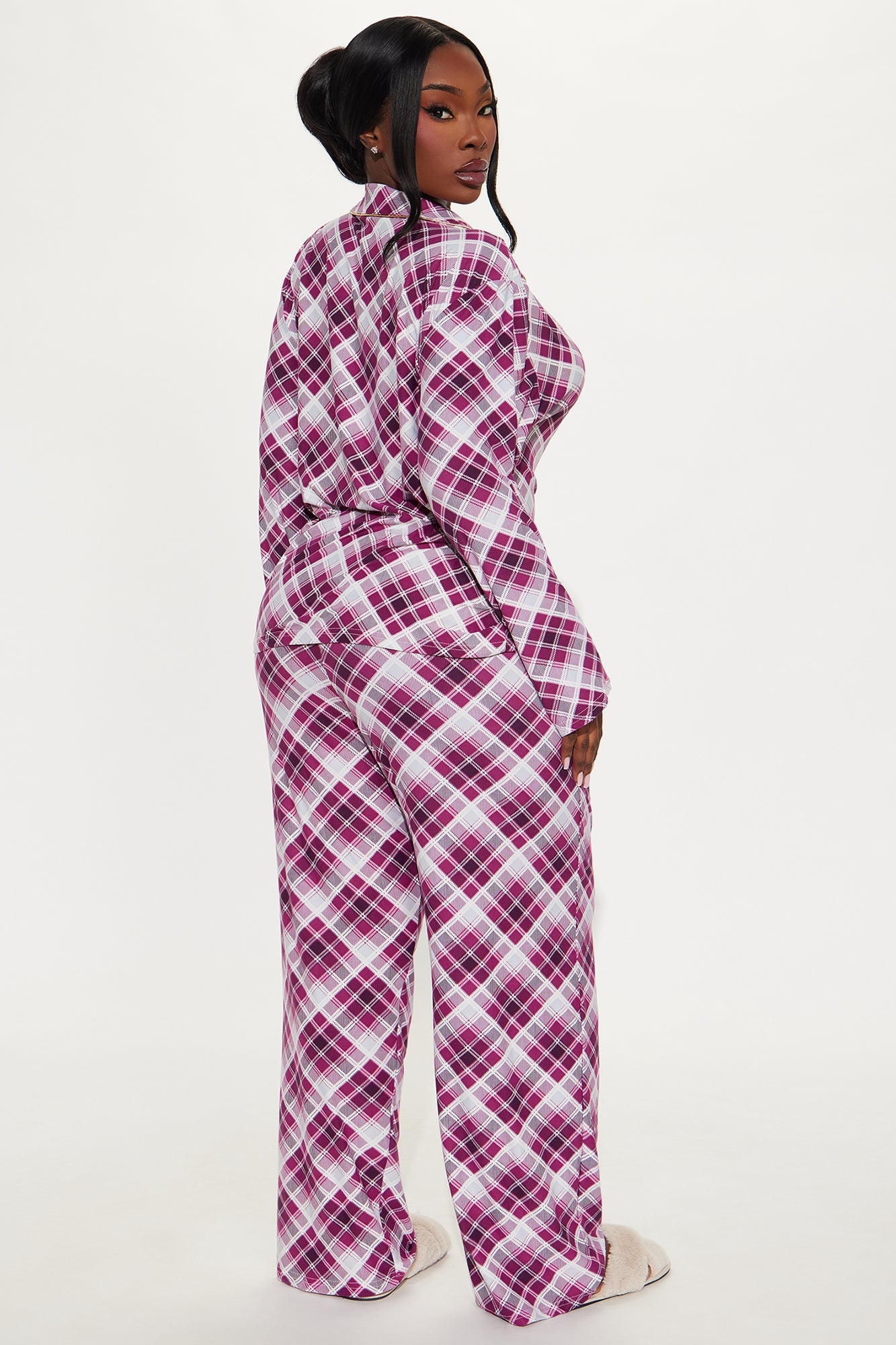 Love Snoozing Embroidered Glitter Long Sleeve PJ Pant Set - Burgundy