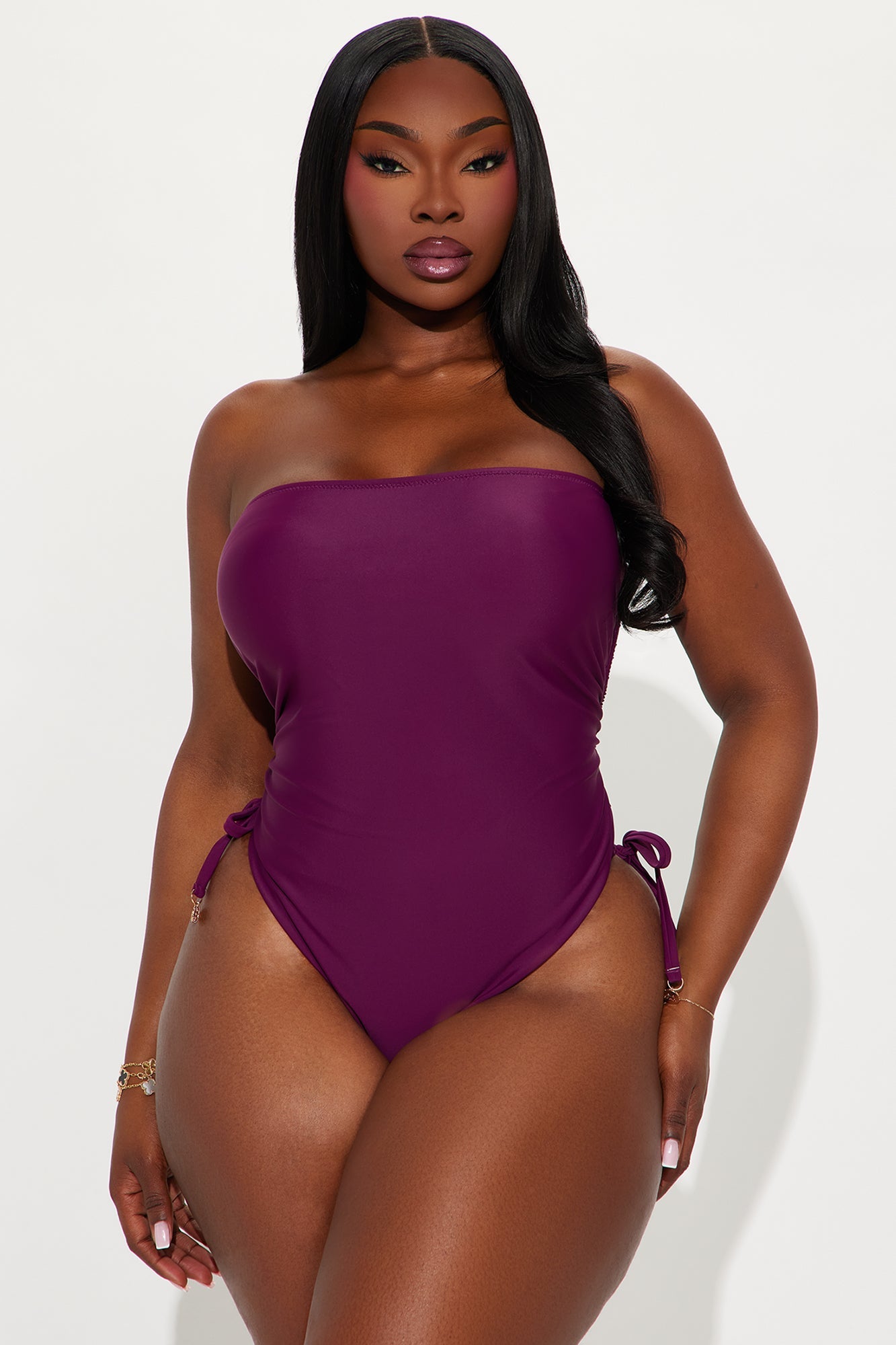 Akela Strapless Ruched 1 Piece Swimsuit - Purple