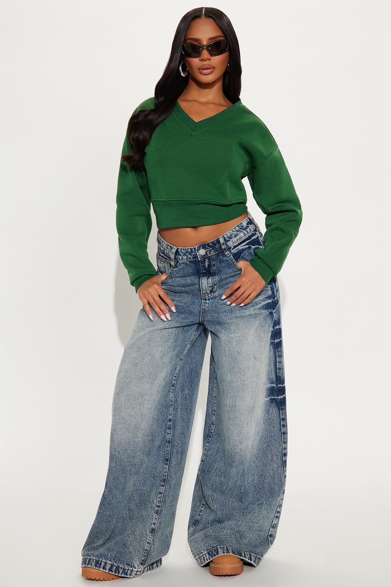 Effortless Vibes Fleece Sweatshirt - Hunter Green