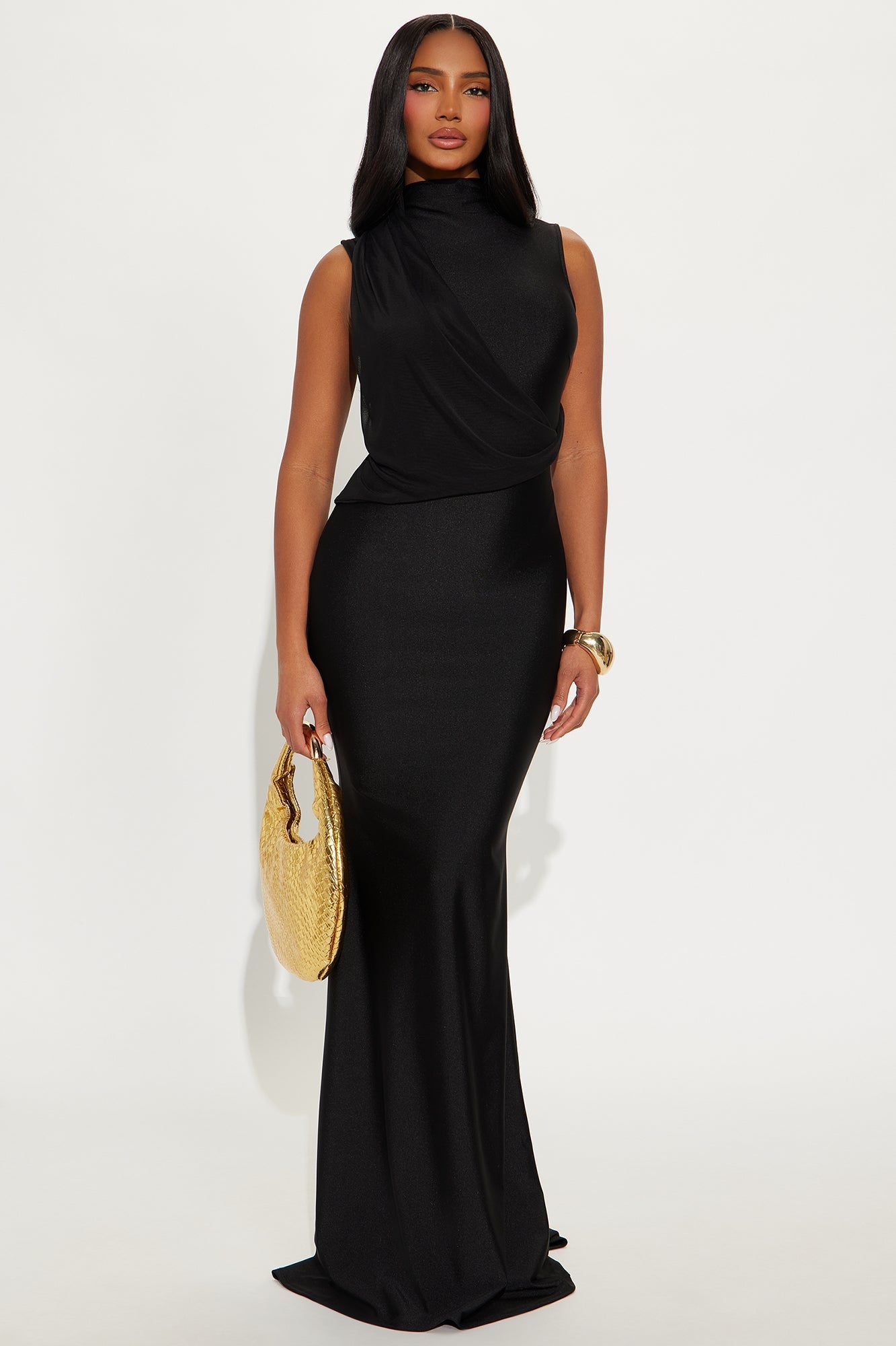 Monique Draped Maxi Dress - Black
