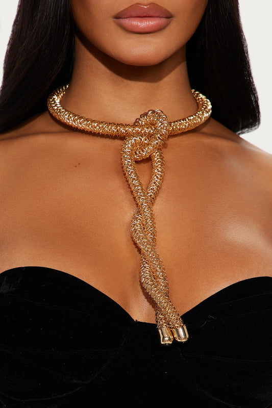Twisted Coil Lariat Necklace - Gold