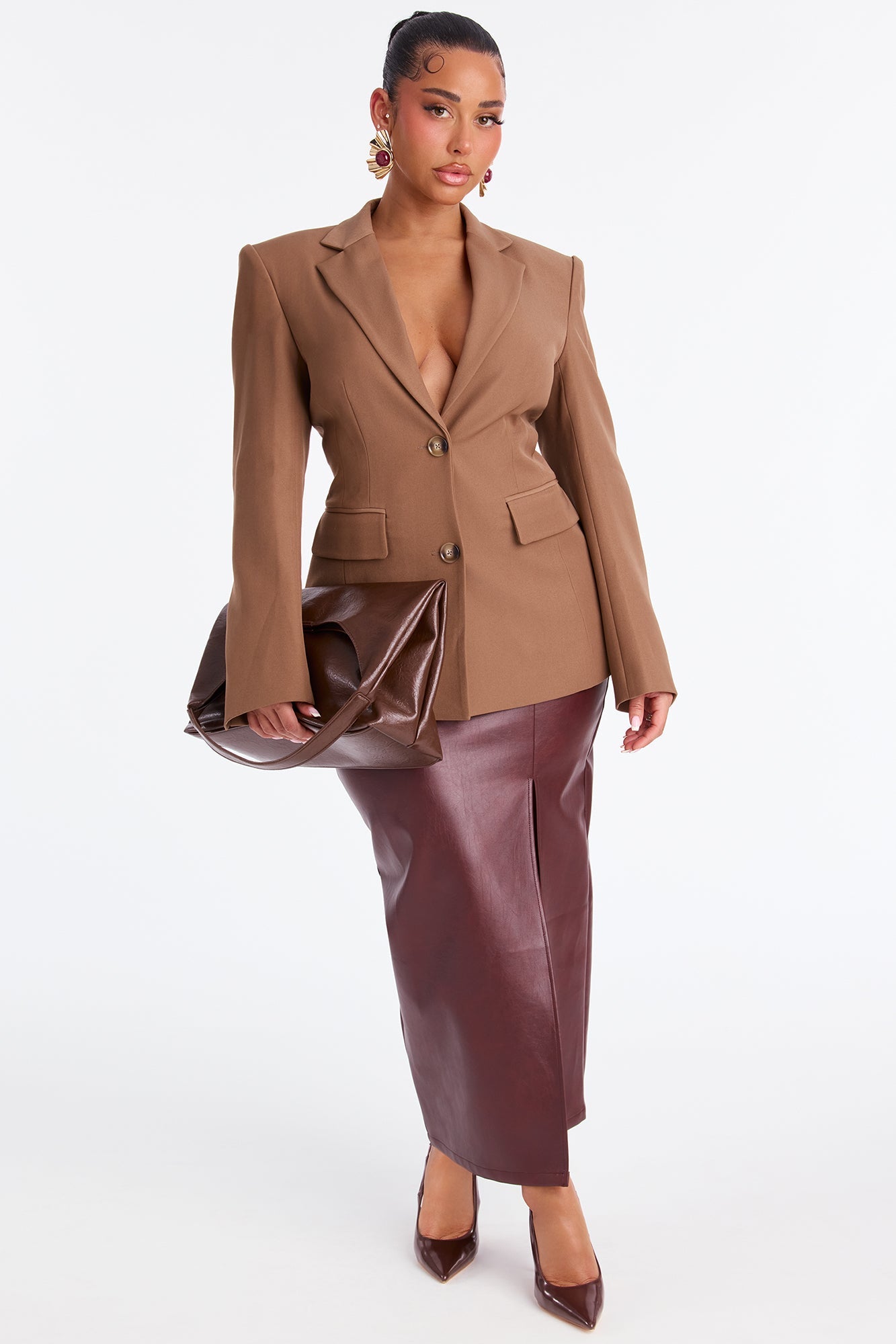 Leslee Twill Rigid Fitted Blazer - Mocha