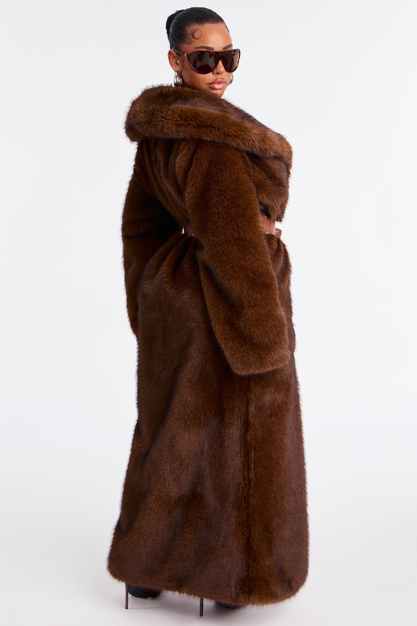 Bella Donna Two Tone Long Faux Fur Coat - Brown