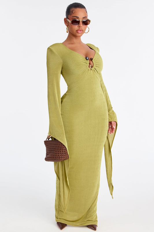 Chic Hustle Draped Maxi Dress - Olive