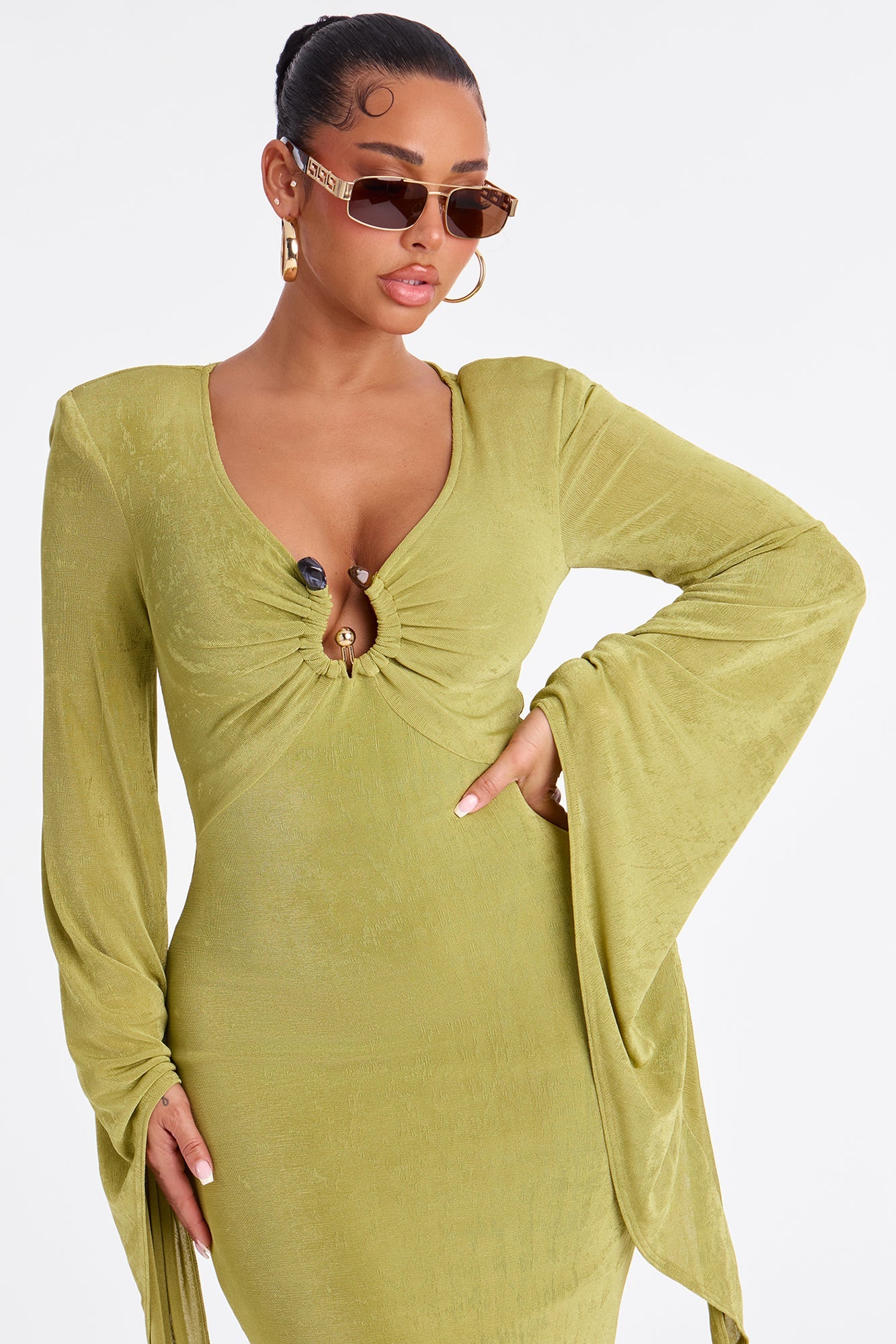Chic Hustle Draped Maxi Dress - Olive