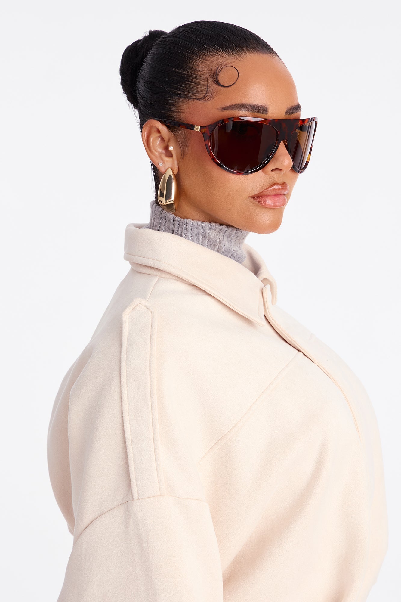 Harlowe Oversized Faux Suede Jacket - Bone