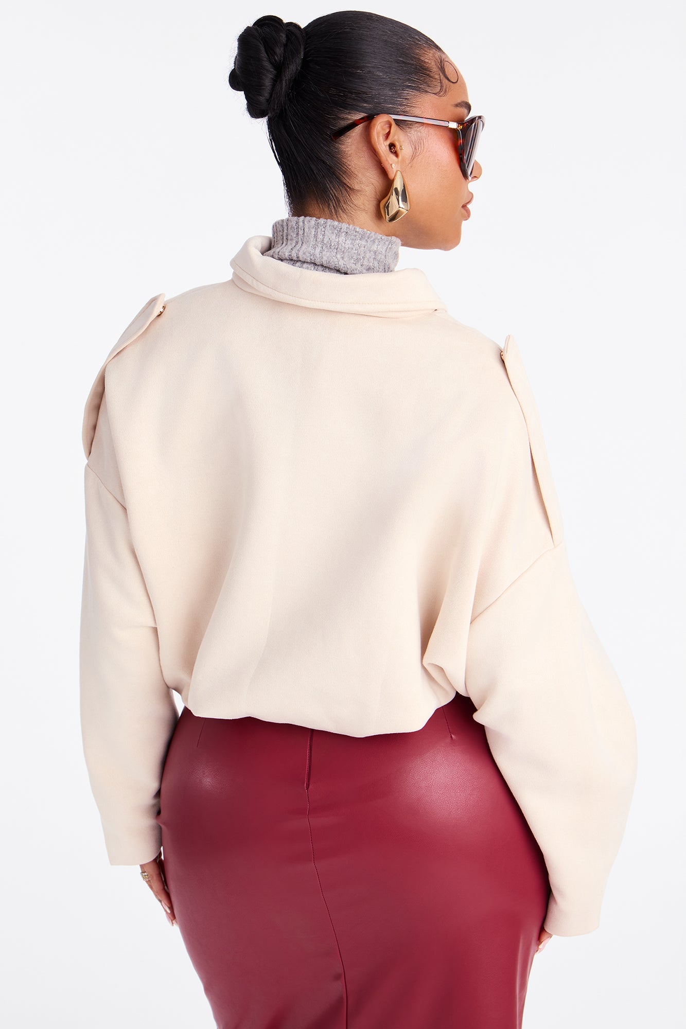 Harlowe Oversized Faux Suede Jacket - Bone