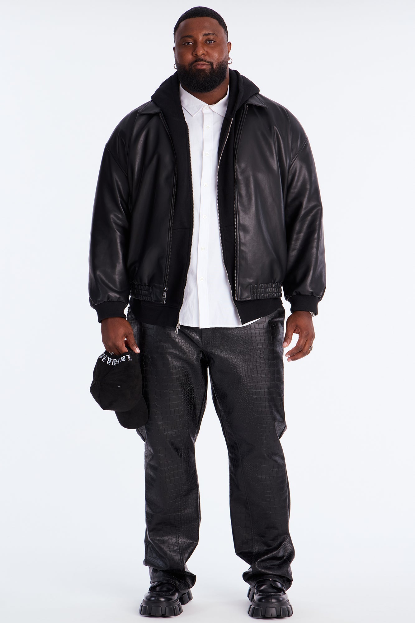 Stacked Slim Flare Gator Embossed Faux Leather Pant - Black